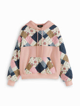 Cotton-blend Floral Patched Long Sleeve Drawstring Oversized Hoodie
