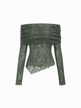 Lace Off-shoulder Long Sleeve Asymmetrical Hem See-through Tee