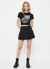 Round Neckline Cat Graphic Tee
