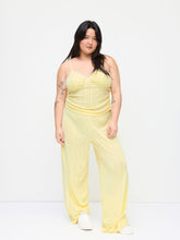 V-neck Pointelle Bowknot Cami Top & Mid Rise Lace Trim Wide Leg Trousers Loungewear Set Curve & Plus