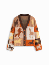 Horse Pattern V-neck Knit Oversized Cardigan