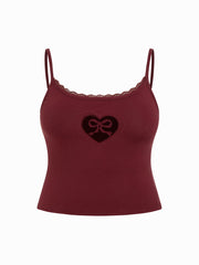 Cotton-blend Bowknot Heart Lace Trim Cami Top Curve & Plus