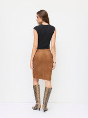 Suede Mid Rise Midi Pencil Skirt