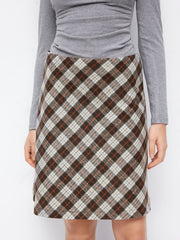Wool-blend Mid Rise Plaid A-line Mini Skirt