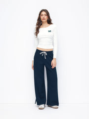 98 Cotton-blend Ruched Top & Low Rise Drawstring Wide Leg Trousers Set
