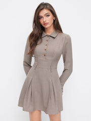 Collar Ruffle Sleeve Houndstooth A-line Mini Dress
