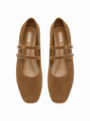 FAUX SUEDE SQUARE TOE BUCKLE MARY JANE FLATS