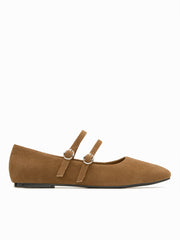 FAUX SUEDE SQUARE TOE BUCKLE MARY JANE FLATS