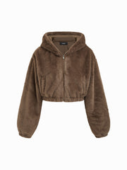Faux Shearling Hooded Cropped Jacket