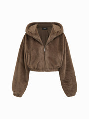 Faux Shearling Hooded Cropped Jacket