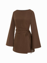 Boat Neck Bell Sleeve Wrap Mini Dress