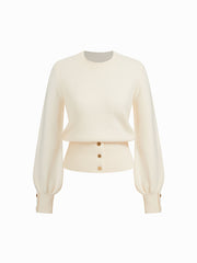 Knit Round Neck Solid Button Long Sleeve Sweater