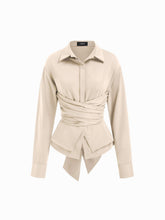 Collar Wrap Ruched Bowknot Long Sleeve Blouse