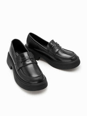 ROUND TOE CHUNKY HEELED LOAFERS
