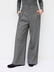 Wool-look High Rise Pleated Wide Leg Trousers
