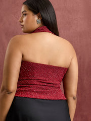 Sequin Mesh Rhinestone Bandeau Top With Scarf Curve & Plus