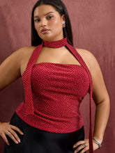 Sequin Mesh Rhinestone Bandeau Top With Scarf Curve & Plus