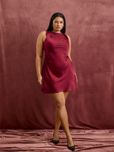 Satin Boat Neck Ruched Mini Dress Curve & Plus