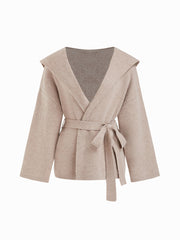 Hooded Wool-blend Knit Oversized Cardigan With Belt