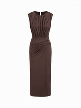 Round Neckline Ruched Metal Detail Maxi Dress