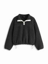 Fleece Collar Drawstring Button Long Sleeve Sweatshirt