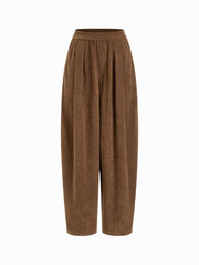 Corduroy Low Rise Elastic Waist Barrel-leg Trousers
