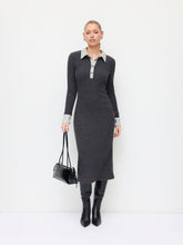 Polo Long Sleeve Two Tone Straight Maxi Dress