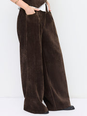 Velvet Mid Rise Wide Leg Trousers