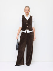 Velvet Mid Rise Wide Leg Trousers