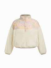 Cotton Fleece Patched Stand Collar Floral Contrasting Binding Sweatshirt Curve & Plus