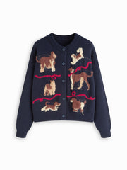 Knit Cute Dog Pattern Embroidery Oversized Cardigan
