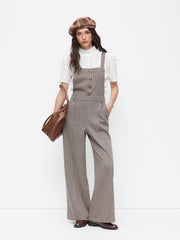Square Neck Houndstooth Zipper Wide Leg Jumpsuit