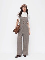 Square Neck Houndstooth Zipper Wide Leg Jumpsuit