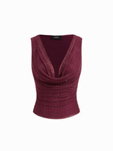 Cowl Neck Ruched Tank Top With Rhinestone
