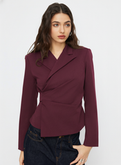 Collar Wrap Button Tie Back Blazer