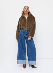 Faux Shearling Hooded Cropped Jacket