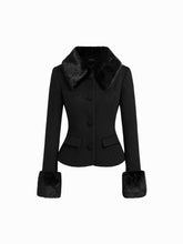 Wool-look Collar Faux Fur Trim Long Sleeve Button Coat