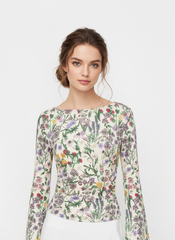 Boat Neck Solid Ruched Long Sleeve Tee