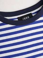 100% Cotton Striped Fish Embroidery Contrasting Binding Tee Curve & Plus