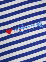 100% Cotton Striped Fish Embroidery Contrasting Binding Tee Curve & Plus