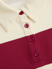 Terry Polo Striped Button Oversized Sweatshirt