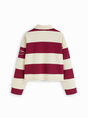 Terry Polo Striped Button Oversized Sweatshirt
