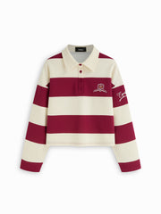 Terry Polo Striped Button Oversized Sweatshirt