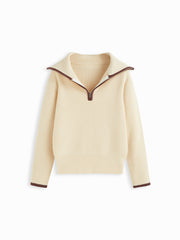 Collar Contrasting Binding Half Zip Long Sleeve Top