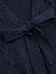 Cable Knit V-neck Knotted Oversized Cardigan