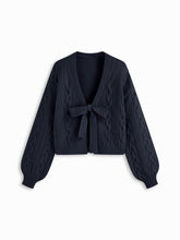 Cable Knit V-neck Knotted Oversized Cardigan