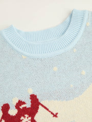Knit Ski Graphic Round Neckline Oversized Top Curve & Plus