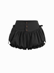 Cotton-blend Mid Rise Side Lace Up Shirred Lettuce Trim Bloomer Shorts