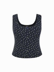 Cotton-blend Ditsy Floral Scoop Neck Bowknot Cami Top Curve & Plus