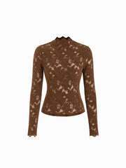 Stand Collar Lace Ripped Top